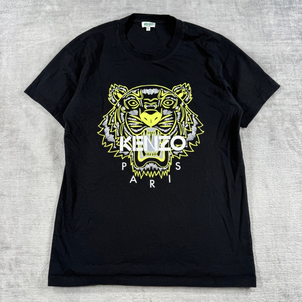 Kenzo Shirt Mens Small Black Neon Tiger Graphic Streetwear Designer